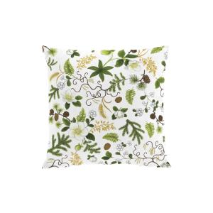 Kuddfodral Barr & Blom med julrosor, kottar och granris i vitt, brunt, gult och grönt