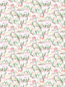 Panelgardin LJUVLIGT med rosa tulpaner på offwhite bottenfärg