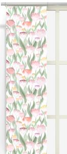 Panelgardin LJUVLIGT med rosa tulpaner på offwhite bottenfärg