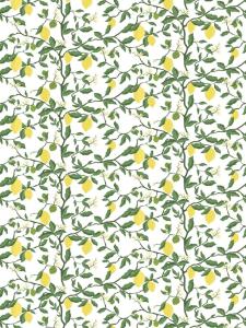 Panelgardin CITRONTRÄD med gula citron på gröna kvistar, offwhite bottenfärg