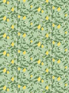Panelgardin CITRONTRÄD med gula citron på gröna kvistar, grön bottenfärg