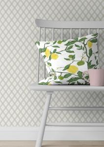 Kuddfodral CITRONTRÄD med gula citron på gröna kvistar, offwhite bottenfärg