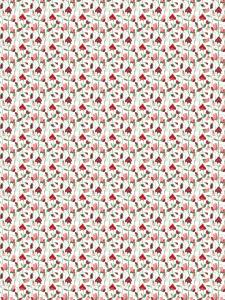 Panelgardin LUKTÄRT med luktärtor i rosa och rött på offwhite bottenfärg