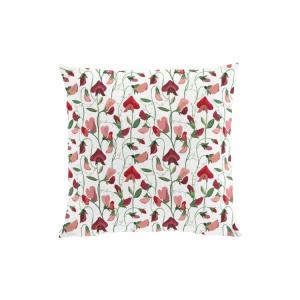 Kuddfodral LUKTÄRT med luktärtor i rosa och rött på offwhite bottenfärg