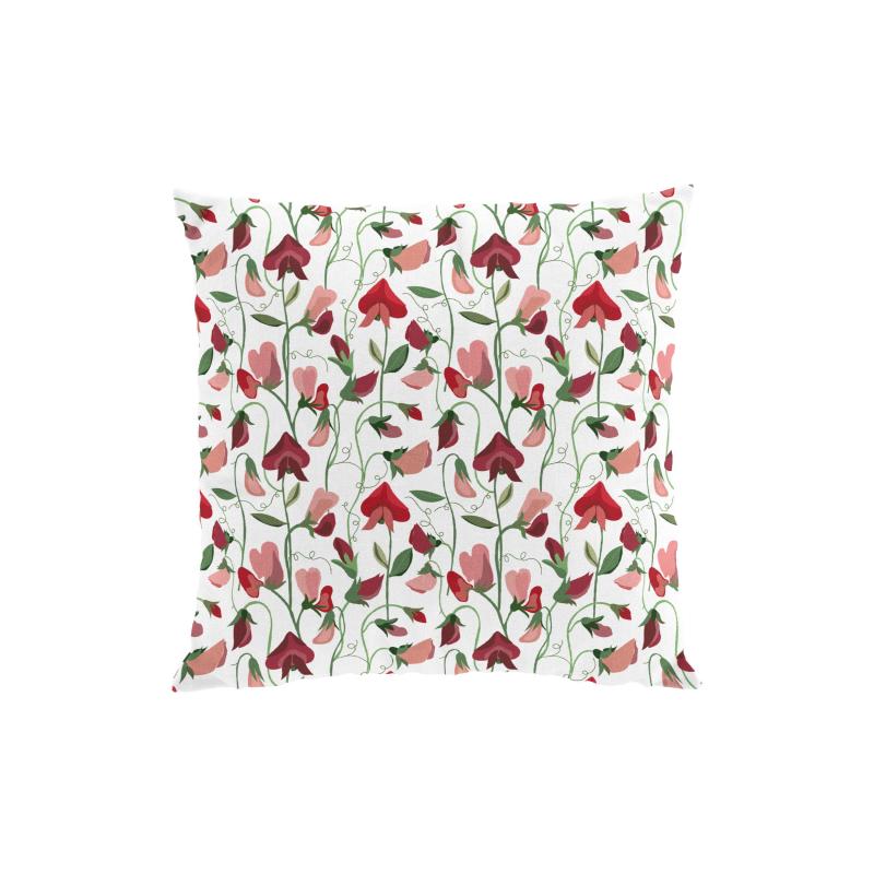 Kuddfodral LUKTÄRT med luktärtor i rosa och rött på offwhite bottenfärg