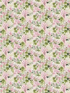 Panelgardin MORMORS TÄPPA med små rosa blommor och gröna blad