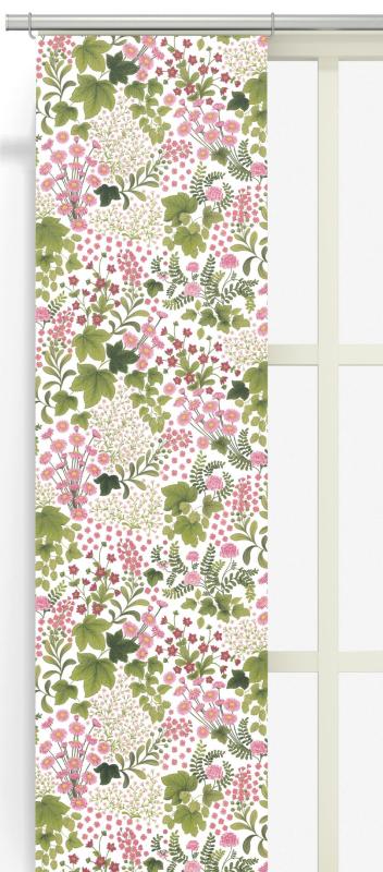 Panelgardin MORMORS TÄPPA med små rosa blommor och gröna blad