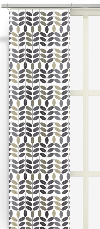 Panelgardin BLADIBLAD stilistiska blad på rad i beige och gråblått
