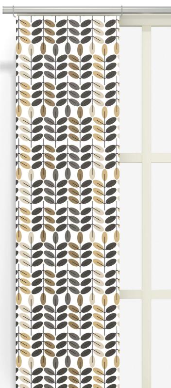 Panelgardin BLADIBLAD stilistiska blad på rad i brunt, beige och grått