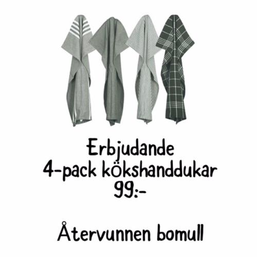 Kökshanddukar RECYCLE, 4-pack, 50x70 cm, olivgrön/vit