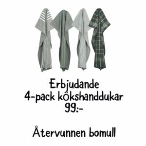 Kökshanddukar RECYCLE, 4-pack, 50x70 cm, olivgrön/vit