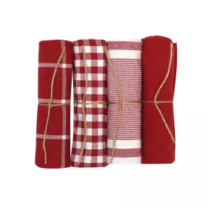 Kökshanddukar RECYCLE, 4-pack, 50x70 cm, mörk röd/beige