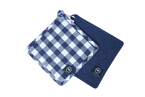 Grytlapp STURE, 2-pack, återvunnen bomull, rutig marinblå, vit och enfärgad marinblå