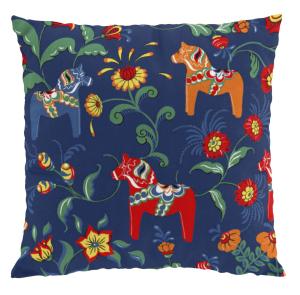 Kuddfodral LEKSAND 47x47cm, dalahästar, blå/multi