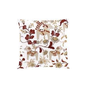 Kuddfodral LEKSAND 47x47cm, dalahästar, vinröd/beige