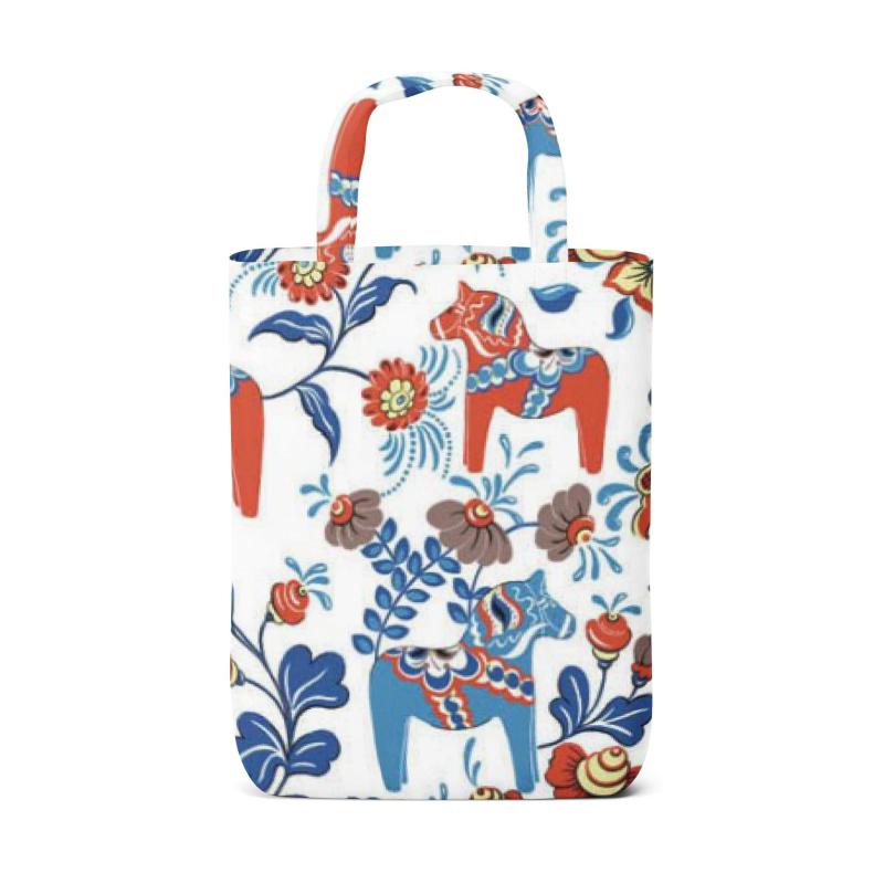 Kasse LEKSAND 32x40cm, dalahästar, orange och blå