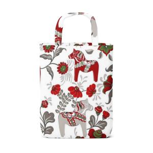 Kasse LEKSAND 32x40cm, dalahästar, offwhite och röd