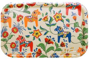 Bricka LEKSAND, 33x21cm, dalahästar, multi