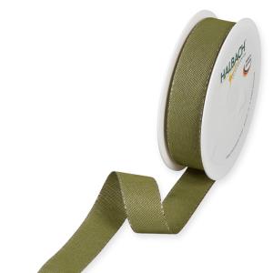 Textilband, enfärgat olivgrönt med guldtråd i kanten