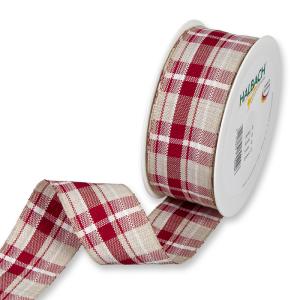 Textilband, skotskt rutigt, Bredd 40mm, beige, röd