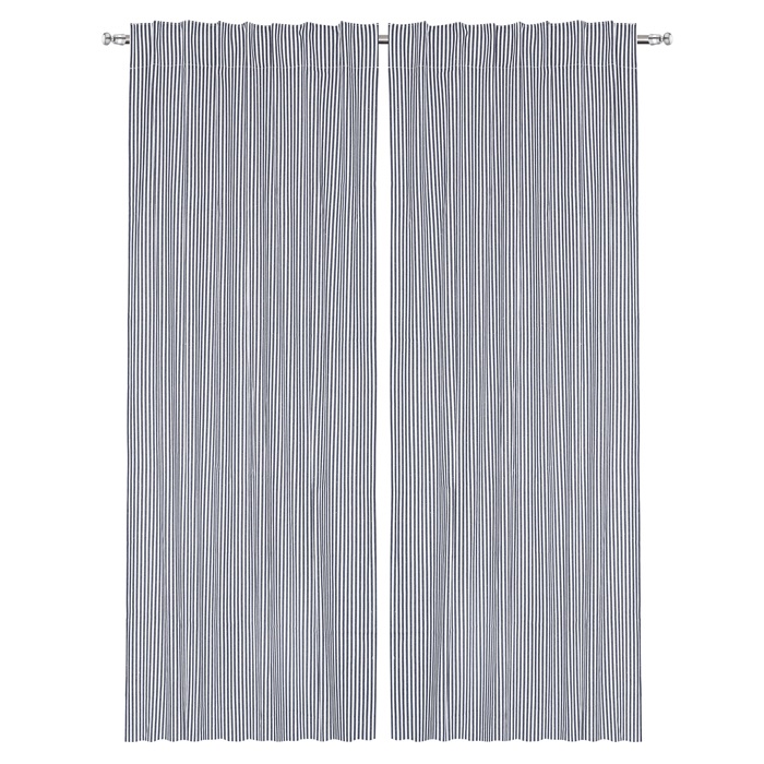Gardinlängd OLLE 2 st 120x250cm återvunnen textil, randig, marinblå