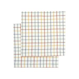 Servett eller liten duk, SARA, 2-pack, offwhite med rutmönster i gult, grönt, rost och blått