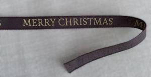 Textilband, brunt band med guld text MERRY CHRISTMAS