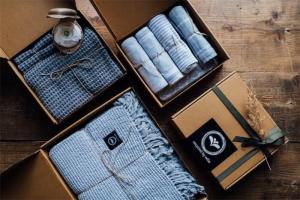 Kökshanddukar/ grytlappar PRESENT-SET, återvunnen bomull, ljusgrå