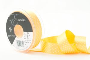 Textilband MICRO DOT, småprickigt satinband i två olika bredder, guldgul
