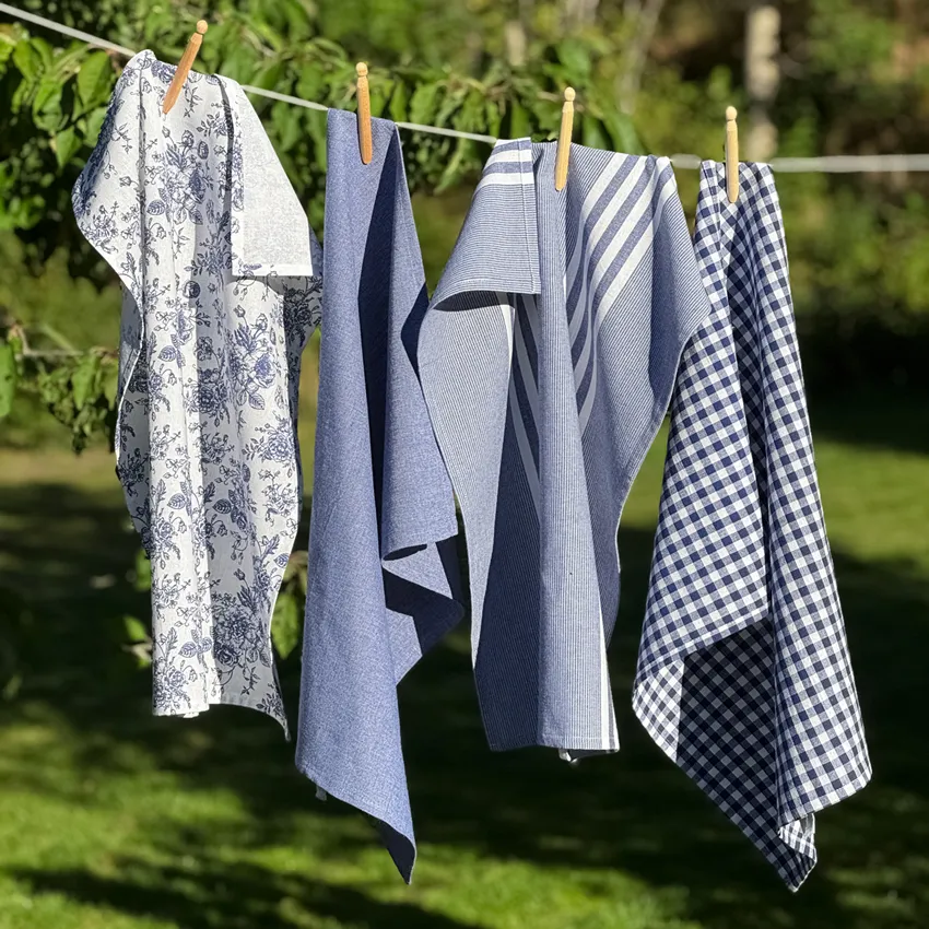 Kökshanddukar RECYCLE LINNEA, mix i 4-pack, blått och vitt