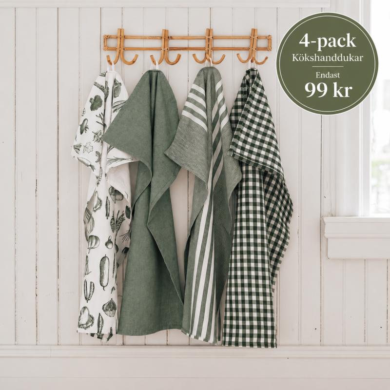 Kökshanddukar RECYCLE LINNEA, mix i 4-pack, olivgrönt och antikvitt