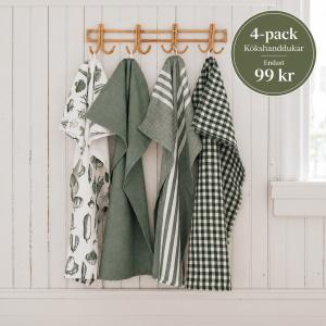 Kökshanddukar RECYCLE LINNEA, mix i 4-pack, olivgrönt och antikvitt
