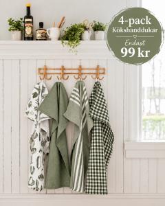 Kökshanddukar RECYCLE LINNEA, mix i 4-pack, olivgrönt och antikvitt