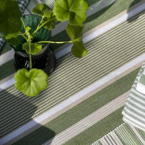 Löpare GRETA randig i grönt, offwhite och linnefärg, stl 33x120cm