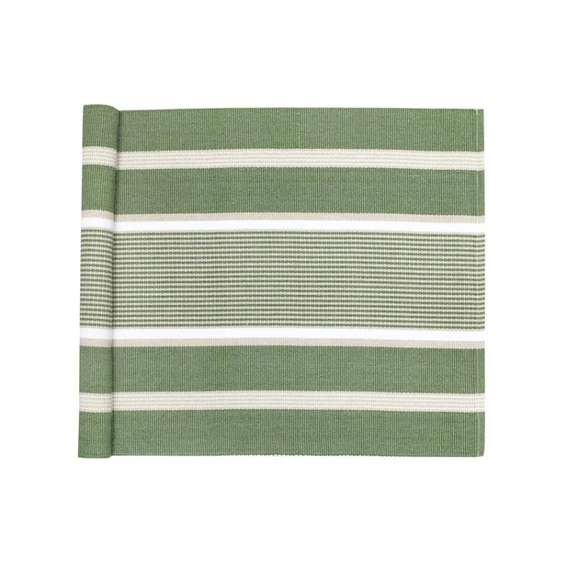 Löpare GRETA randig i grönt, offwhite och linnefärg, stl.45x140cm