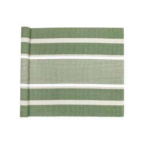 Löpare GRETA randig i grönt, offwhite och linnefärg, stl.45x140cm