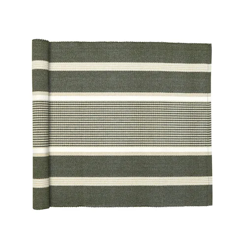 Löpare GRETA randig i olivgrönt, offwhite och linnefärg, stl.45x140cm