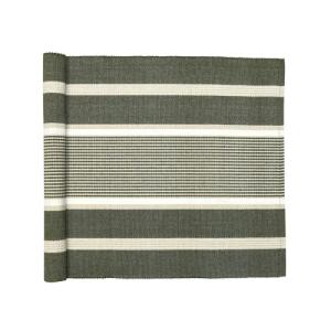 Löpare GRETA randig i olivgrönt, offwhite och linnefärg, stl.45x140cm