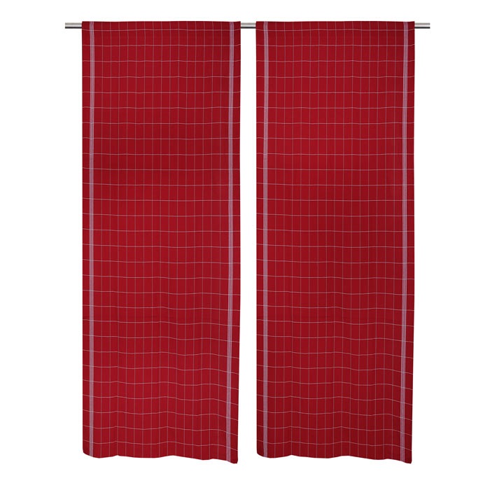 Gardinlängd ASTRID, 2st 120x250cm återvunnen textil, rutig, röd