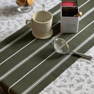Löpare HERMAN i olivgrönt med tvinnade vita ränder, stl 33x240cm