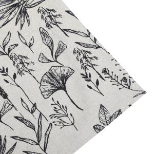 Kökshandduk RALF, återvunnet material, med tryckta växter i svart på linnefärgad botten