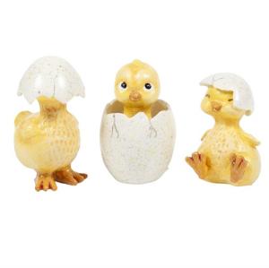 Påskkycklingar, handmålade, ståendes och sittandes i äggskal. 3 pack, innehåller tre olika. Höjd.4,9-6cm, Gul