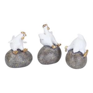 Påskhönor sittandes på ägg, tre olika. 3 pack. Stl.höjd. 5-6 cm, grå och vit