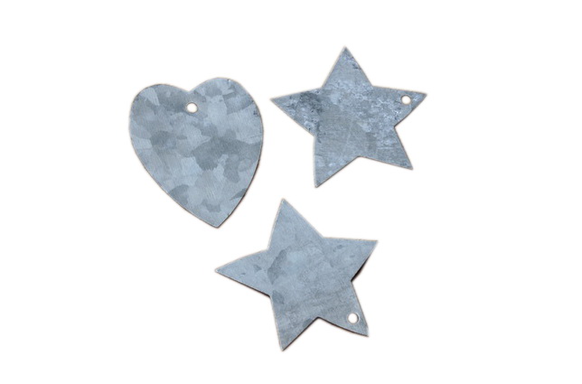 Zink hjärta och stjärna, 5st hjärtan + 5st stjärnor, Grå, 5cm