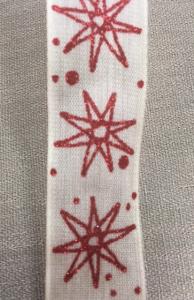 Textilband, STARRY SKY, beige band med glittrande stjärnor i rött, Bredd 25mm