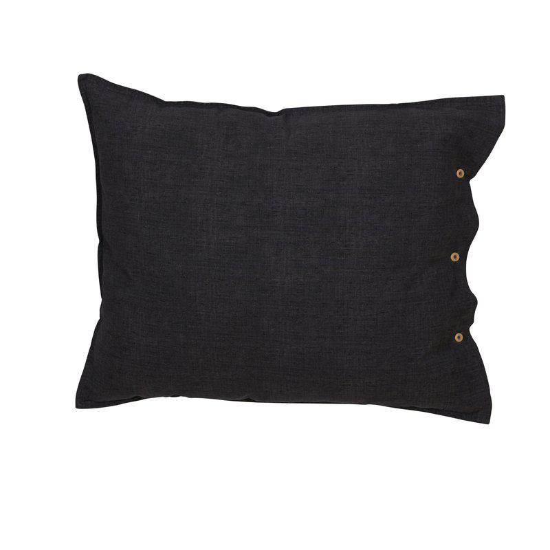 Örngott EDEN, tvättad look, enfärgad med knappar i ena kanten, Stl. 50x60cm, svart