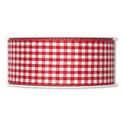 Textilband RUTIGT GINGHAM, finns i tre olika bredder, röd och vit