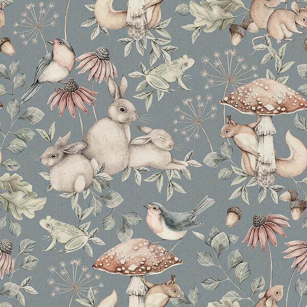 Tapet Minou, Newbie Wallpaper, hare, fågel, ekorre, groda, möss, svamp, gråblå botten