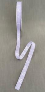 Textilband, lila band med vita broderade små blommor