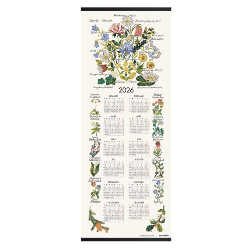Almanacka SVENSK FLORA för 2026 som vepa med Sveriges landskapsblommor